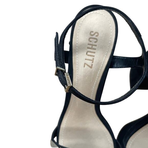 SCHUTZ Nedy Black Suede Gold Stud Chunky Platform Heel Sandals Size 9 - Picture 10 of 13